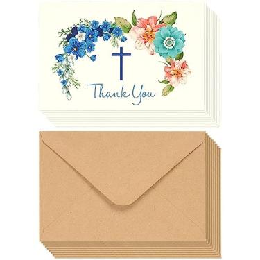 Imagem de Best Paper Greetings Pacote com 48 cartões de agradecimento cristãos com envelopes, batismo em massa, notas de saudação religiosas para batizado, casamento, comunhão, design de cruz floral (10 x 15