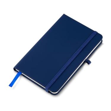 Imagem de Caderno de anotações com elástico no tamanho A6 suporte para caneta, capa dura em material sintético, miolo 80 folhas pautadas cor bege. Caderno A6 Capa em PU (14x9cm) (1, Azul E)