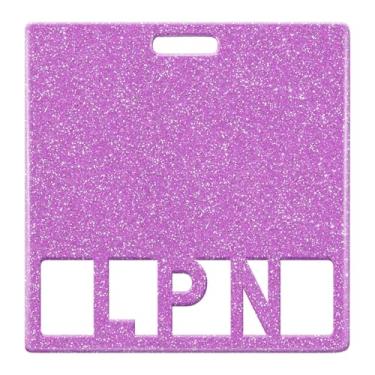 Imagem de Plifal Suporte para crachá LPN Buddy – Acessórios práticos licenciados roxos para enfermeiras com glitter, horizontal, dupla face, identidade, para trabalho de equipe médica hospitalar
