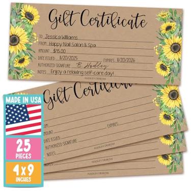 Imagem de 25 vales de presente em branco de girassol kraft 4x9 para presentes de negócios para clientes - cartões de presente para pequenas empresas vales de , vales de presente de restaurante para vales de presente de salão de spa