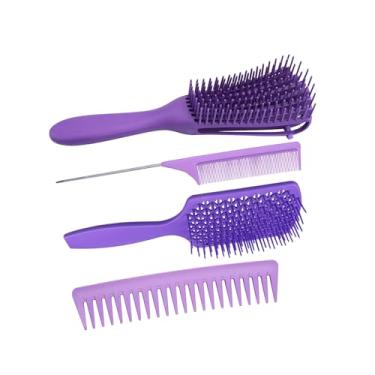 Imagem de Yinhing Conjunto de Pente de Cabelo, Escova de Cabelo de 8 Fileiras, Escova de Ventilação, Pente de Dente Largo, Pente de Cauda de Rato para Modelagem de Cabelo, Com Fibra de Carbono (PURPLE)