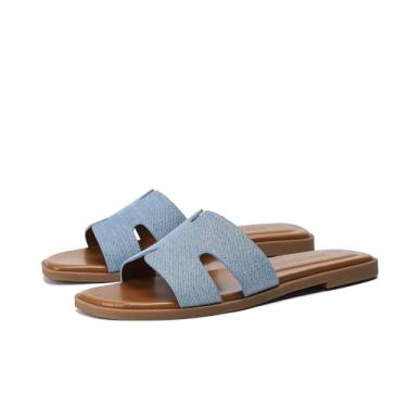 Imagem de Stratuxx Kaze Sandálias femininas de bico aberto sem salto confortável para o verão, preto, branco, marrom, Jeans, 36