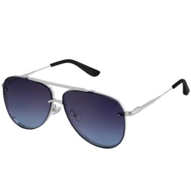 Imagem de Óculos de sol de metal com ponte dupla, moda feminina, popular, retrô, punk, clássico, masculino, para dirigir, UV400 (prata, cinza, azul)