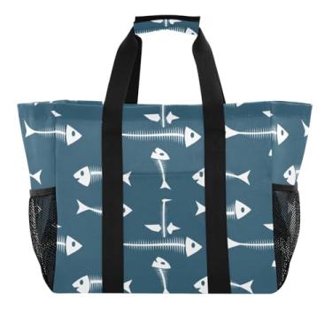 Imagem de Wassud Sacolas de compras reutilizáveis em espinha de peixe branca grande bolsa organizadora de lona impermeável para praia, piquenique, lavanderia, viagem