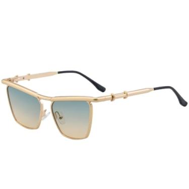 Imagem de Óculos de sol de metal estilo olho de gato, feminino, retrô, punk, masculino, para dirigir, para viagem, UV400 (dourado, verde, amarelo)
