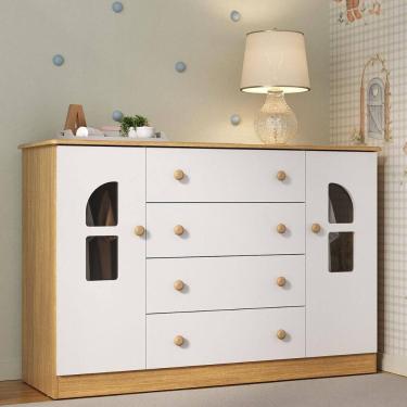 Imagem de Cômoda Infantil 125cm 2 Portas com Vidro e 4 Gavetas Amora Multimóveis MP4511