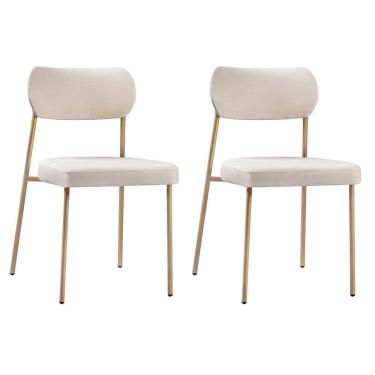Imagem de Conjunto 2 Cadeiras Lavínia Linho Bege/aço Champanhe - Salaone Linho Bege/aço Champanhe