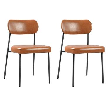 Imagem de Conjunto 2 Cadeiras Lavínia Couríssimo Amarula/aço Preto - Salaone Couríssimo Amarula/aço Preto