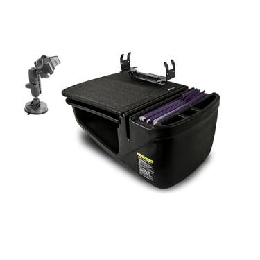 Imagem de AutoExec Mesa de carro GripMaster para sua estação de trabalho de veículo e escritório móvel, preta, com suporte de impressora e suporte de telefone com sucção