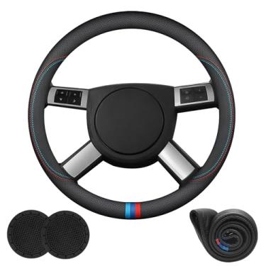 Imagem de Capa de volante de carro de couro Nappa, ajuste personalizado para Chrysler 300 300C/S, universal de 38 cm com logotipo, protetor de roda automotivo antiderrapante e respirável, preto