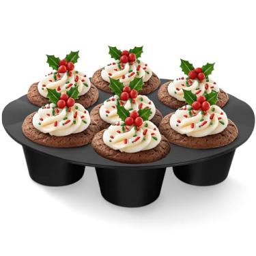 Imagem de Forma para muffins de silicone – Moldes de silicone para assar mordidas de ovos, molde antiaderente, 7 xícaras, fritadeira a ar para assar mordida de ovo, torta, mini cupcake, chocolate e quiche,