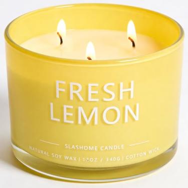 Imagem de Velas com aroma de limão fresco, 3 velas grandes de pavio para casa perfumadas, velas de soja de 350 ml, tempo de queima de 50 horas de duração, presentes de aniversário e Natal para mulheres e homens