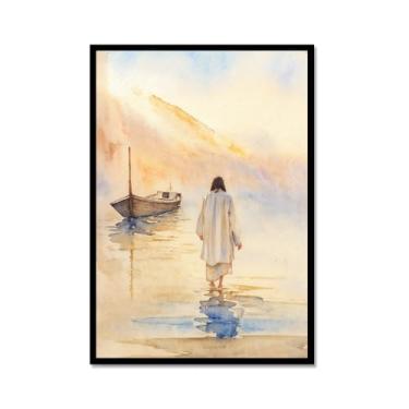 Imagem de Aquarela Jesus Retrato Deus Cristão Arte de Parede Cristo Impressão em Tela Pintura Imagens de Parede para Sala de Estar Decoração de Casa (SKU1,30.5x45.7 cm = (30x45 cm), Moldura de Metal Preto)