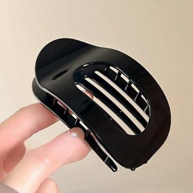 Imagem de Grampos de cabelo planos para mulheres/meninas, garra deitada, prendedores de cabelo de bico de pato antiderrapante para cabelos grossos e finos (preto brilhante)