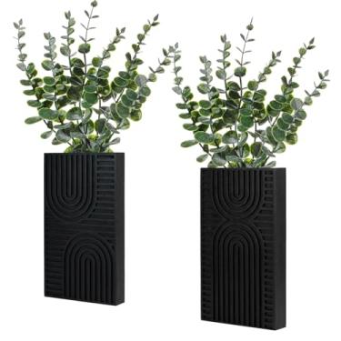 Imagem de Ninehaoou Pacote com 2 vasos de parede de madeira boêmia com casa de fazenda artificial de eucalipto boêmio, decoração de parede para casa moderna, sala de estar, entrada, corredor, sala de jantar