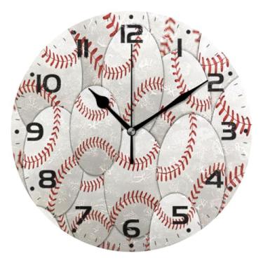 Imagem de JUZIHAI Relógio de parede de beisebol, silencioso, sem tique-taque, relógios de parede redondos operados por bateria, fácil de ler, relógio decorativo de parede para casa, cozinha, sala de estar