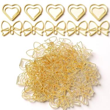 Imagem de WLLHYF 100 peças de clipes de papel de laço de coração dourado fofo em forma de amor clipe de papel de fichário dourado mini marcador de página organizador de notas de documento para decoração de