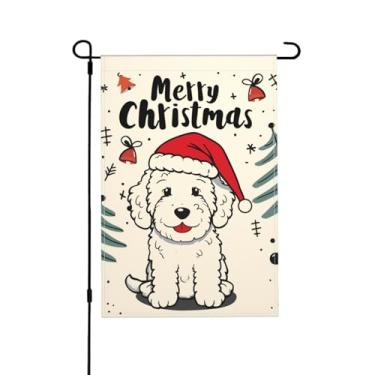 Imagem de Bandeira de jardim de Natal Golden Doodle Dog dupla face vertical sazonal inverno ao ar livre decorações de gramado 30 x 45 cm