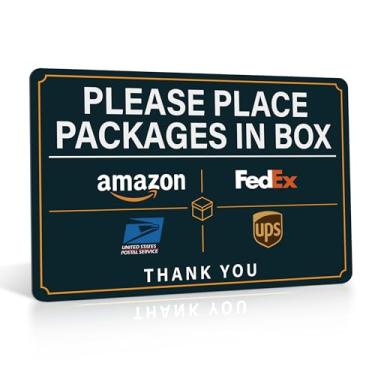 Imagem de Por favor, deixe pacotes e entregas aqui sinalização, autoadesivo impermeável durável sinais de entrega para pacotes, por favor, coloque os pacotes na caixa para casa, escritório, loja, caixa, porta