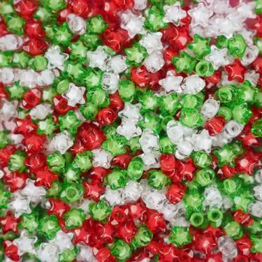 Imagem de WIMIVI 500 peças de contas de pônei em formato de estrela de Natal, vermelho, branco e verde, contas de pônei em formato de estrela de Natal para decoração de casa, pulseira faça você mesmo, colar de