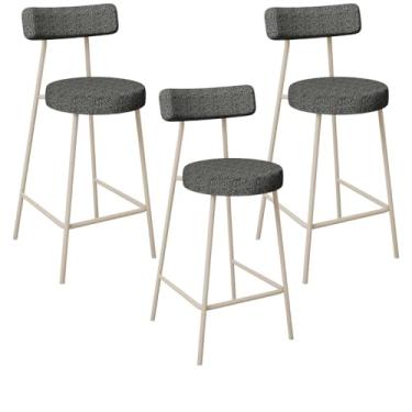 Imagem de Kit 03 Banquetas Baixa Cozinha Sala Jantar Bancada Milão Arena L02 Linho Mescla Chumbo - Lyam Decor