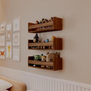 Imagem de Kit 3 Prateleiras Porta Brinquedos Freijó 50 x 12cm Suporte Invisivel