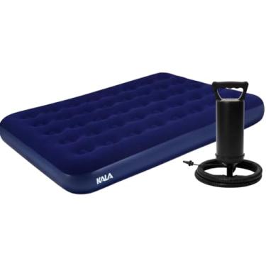 Imagem de Colchão Casal Inflavel Kala Azul e Bomba Manual de Ar 3 Bicos Multiuso Kit Camping e Viagem