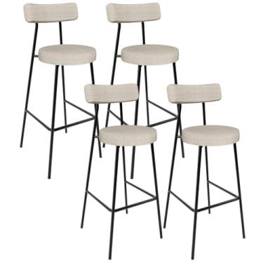 Imagem de Kit 04 Banquetas Alta Bar Cozinha Sala De Jantar Estrutura Em Aço Milão L02 Linho Palha - Lyam Decor