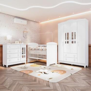 Imagem de Quarto de Bebê Completo 3 Peças Berço 3 em 1 Eloá Branco