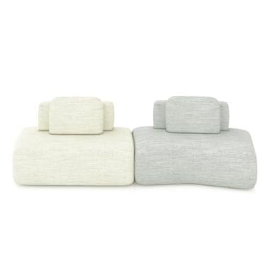 Imagem de Sofá Ilha Sala de Estar Dakota 2 Módulos 316cm Encostos Almofadas Soltas Linho OffWhite/Cinza G33 - Gran Belo