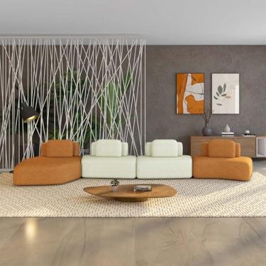 Imagem de Sofá Ilha Sala de Estar Dakota 4 Módulos 626cm Encostos Almofadas Soltas Bouclê Rústico Terracota/OffWhite G33 - Gran Belo