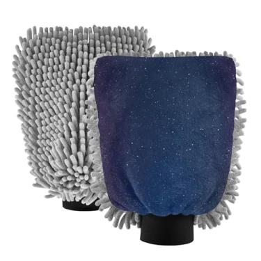 Imagem de ODAWA Pacote com 2 luvas de lavagem de carro de chenille com estrelas gradientes céu azul escuro para lavagem de carro para canhão de espuma 20,5 cm x 30 cm