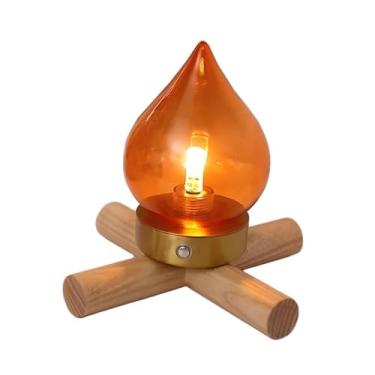 Imagem de Ｂｅｓｇａ Luminária de mesa para fogueira, luz ambiente, luz quente e decorativa, base de madeira, ideal para cabeceira, camping, jardim, casa, quarto ou