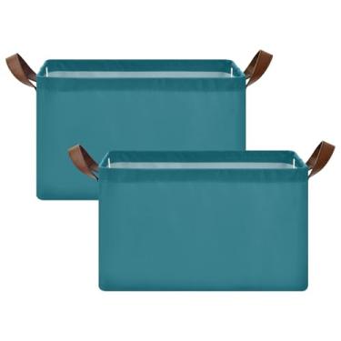 Imagem de Caixas de armário azuis fortes para organização e quarto de armazenamento, grandes cestas de armazenamento de 40 x 28 x 25 cm para prateleiras para armazenamento decorativo, pacote com 2