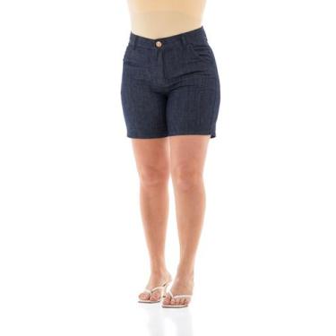 Imagem de Bermuda Meia Coxa Jeans Feminina Arauto Leve, Azul escuro, 50