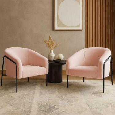 Imagem de Poltrona Sala Industrial Alta Preto Kit 2 Stella Bouclê Rosê D03 - D'r