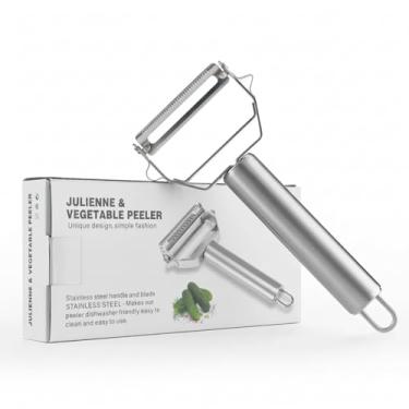 Imagem de Descascador Multifuncional 2 em 1 de Aço Inoxidável - Cabeça Dupla para Descascar e Cortar em Julienne, Lâmina Ultra Afiada para Frutas, Batatas e Legumes