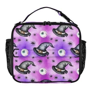 Imagem de Joisal Lancheira roxa de Halloween para mulheres, meninas, lancheira com alça de ombro, lancheira masculina e infantil, para trabalho, escola, bolsa térmica com flores fofas