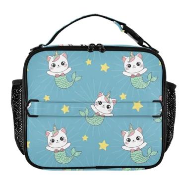 Imagem de Joisal Lancheira fofa de gato de desenho animado para mulheres, meninas, lancheira com alça de ombro masculina e infantil para trabalho e meninos, bolsa térmica fofa