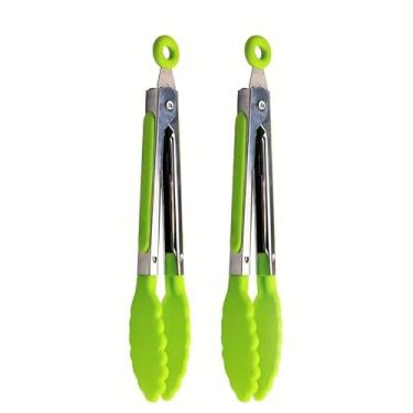 Imagem de 2 pinças de cozinha, pinças pequenas de nylon resistentes ao calor de 17 cm para cozinhar, servir, churrasco, grelhar, salada e muito mais, mini pinça antiaderente com trava, verde