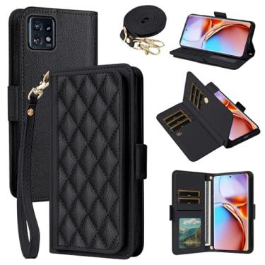 Imagem de Dibosom Capa carteira para Motorola Edge+ Plus 2023/Edge 40 Pro 5G/Moto X40 Argyle com alça de pulso/ombro compartimentos para cartões, bolsa flip, suporte para cartão, minimalista, capa de celular