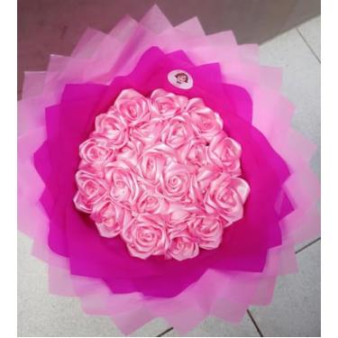 Imagem de Buquê de Rosas Eternas de Cetim c/Coroa (20 Rosas+ Coroa ou MSG) (Rosa Chiclete)