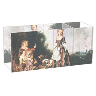 Imagem de TSENQUE Suporte de caneta de mesa de acrílico personalizado Jean Antoine Watteau com pintura artística para marcador, pincel de maquiagem, porta-lápis, decorativo, material de escritório, decoração