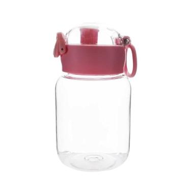Imagem de Garrafa Infantil de Plástico com Alça, 500ml, Tampa Rosa, Transparente