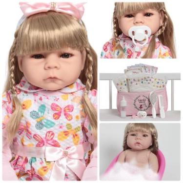 Imagem de Boneca Reborn Menina Loira Enxoval Completo Bolsa Kit Itens - Cegonha 