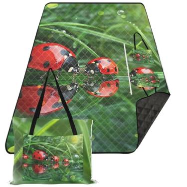 Imagem de TSENQUE Manta de praia à prova d'água dobrável e dobrável para joaninhas gota grama verde grama acampamento ao ar livre 299.7 cm x 203.2 cm