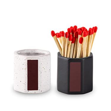 Imagem de 2 pacotes de suporte de fósforo com anis Striker para fósforos decorativos preto e branco para velas de banheiro fósforos em uma jarra com suporte de fósforo Cloche Striker Match (correspondências não