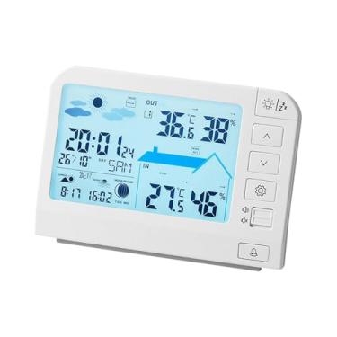 Imagem de IEUDNS Estação Meteorológica Portátil Multifuncional com Termômetro e Higrômetro para Ambientes Internos e Externos, Visor LCD Relógio Meteorológico Ideal, Style B White
