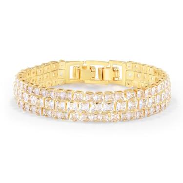 Imagem de Elfgrass Pulseira de tênis feminina banhada a ouro 14K – elegante pulseira de linha de zircônia cúbica, serve para pulso de 15 a 18,3 cm – presente brilhante para o dia a dia, pulseiras de tênis
