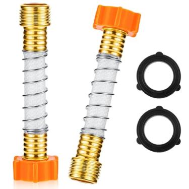 Imagem de Outus Pacote com 2 protetores de mangueira flexíveis com mola helicoidal elimina o crimpamento e a tensão da mangueira em torneiras e conexões para adaptador de extensão de lavagem de carro Rv Garden